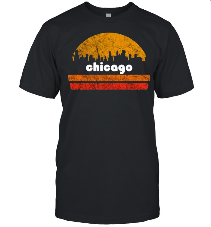 Vintage Retro Chicago Downtown City With Sunset shirt