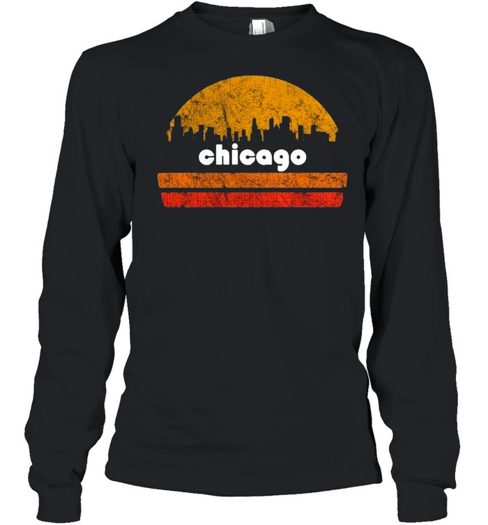 Vintage Retro Chicago Downtown City With Sunset shirt Long Sleeved T-shirt