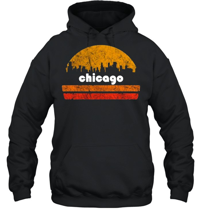 Vintage Retro Chicago Downtown City With Sunset shirt Unisex Hoodie