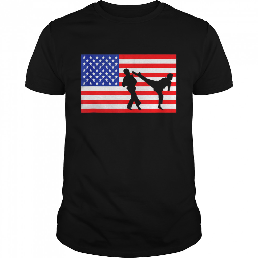 Taekwondo Fighter USA American Flag Sparring 4th Of July shirt