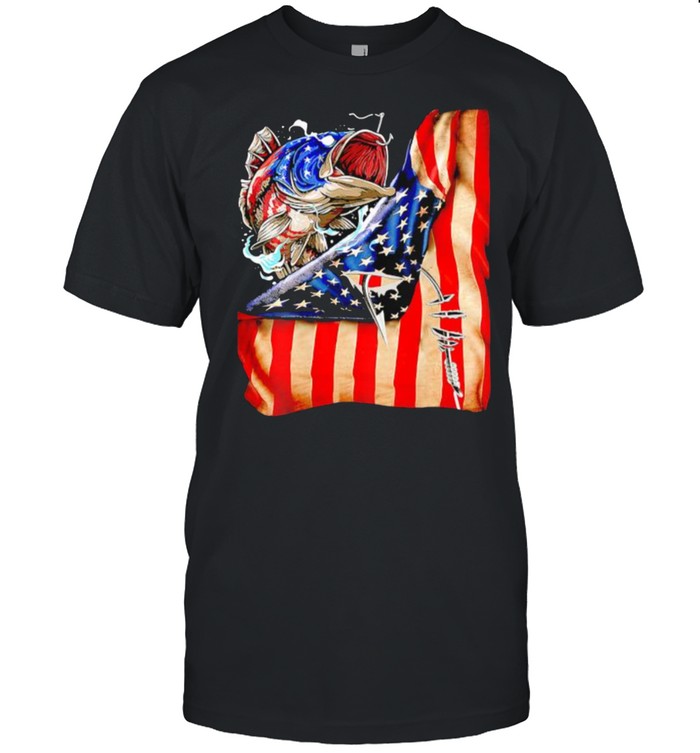 Fishing fish american flag shirt