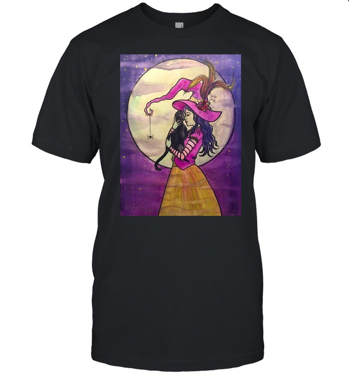 Black Cat A Love So Familiar Witch Illustration Spooky Halloween T-shirt Classic Men's T-shirt