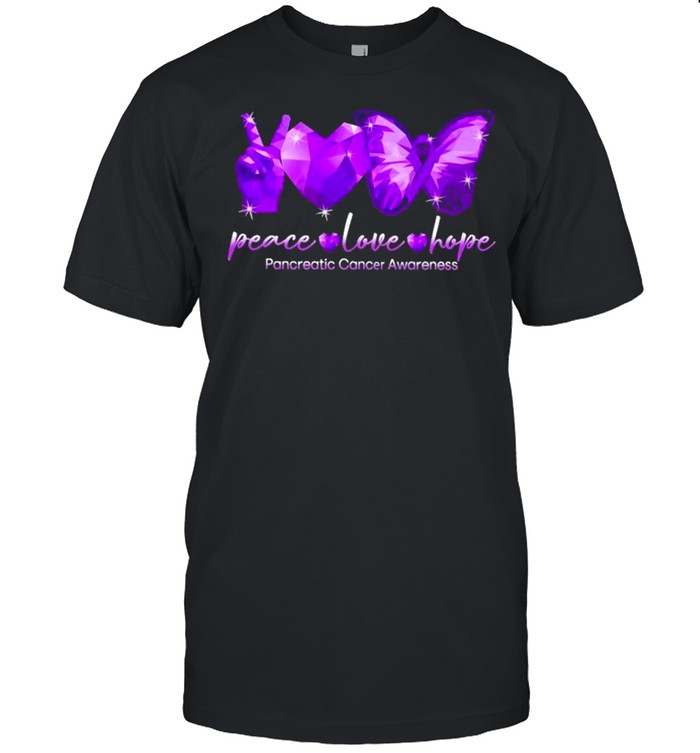 Peace Love Hope Butterfly Pancreatic Cancer Awareness Purple shirt
