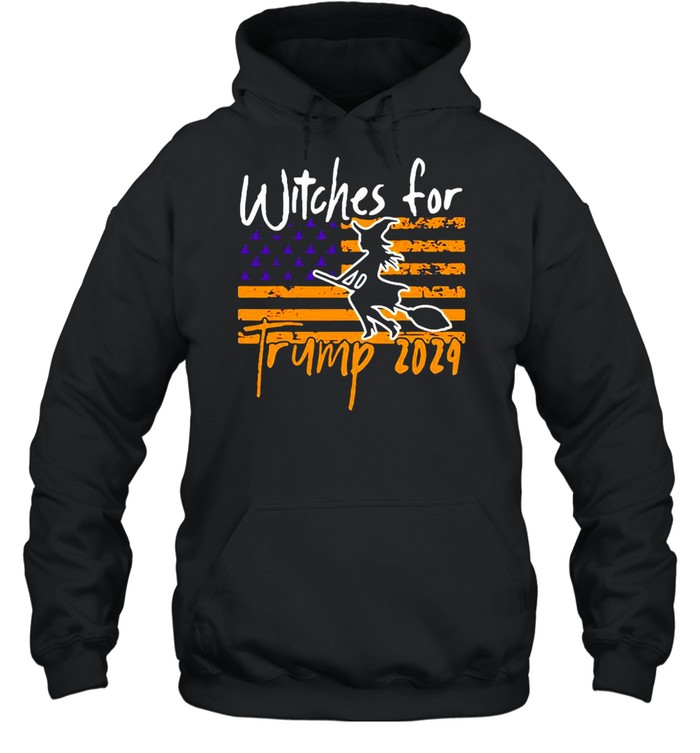 American Flag Witches For Trump 2024 Halloween T-shirt Unisex Hoodie