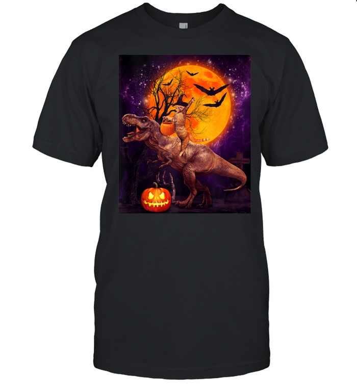 Witch Cat Ridding Dinosaur Moon Pumpkin Halloween shirt Classic Men's T-shirt