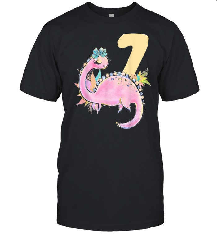 7th Birthday Girl Dinosaur Pink Dino Party Outfit Seven shirt