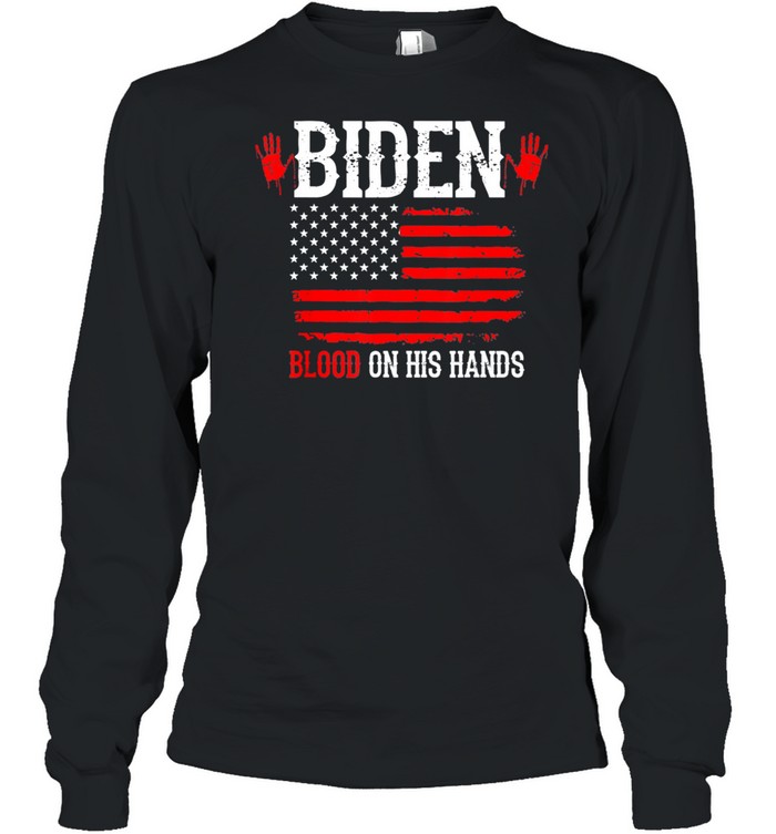 Biden Blood On His Hands USA Flag Vintage Biden Handprint shirt Long Sleeved T-shirt
