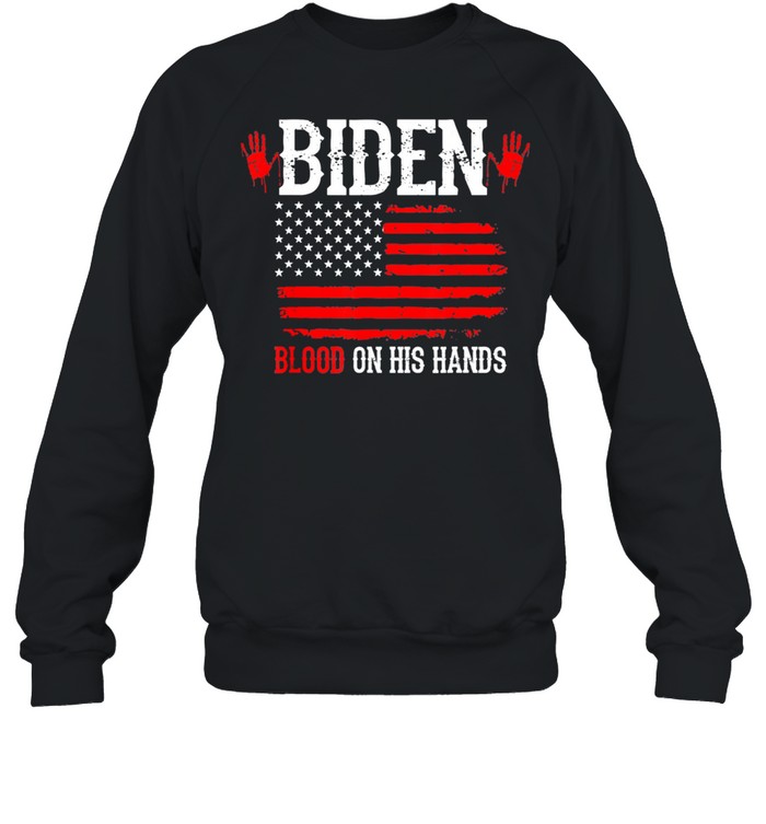 Biden Blood On His Hands USA Flag Vintage Biden Handprint shirt Unisex Sweatshirt