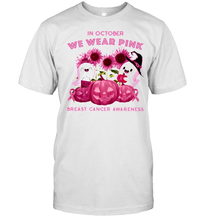 Ghost Pumpkin In October We Wear Pink Breast Cancer Awareness Halloween T-shirt Classic Men's T-shirt