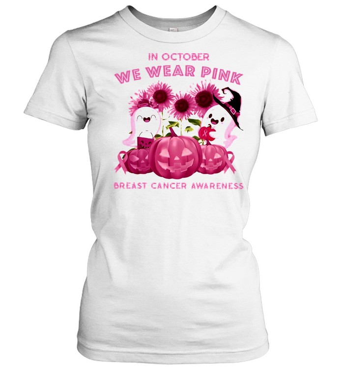 Ghost Pumpkin In October We Wear Pink Breast Cancer Awareness Halloween T-shirt Classic Women's T-shirt