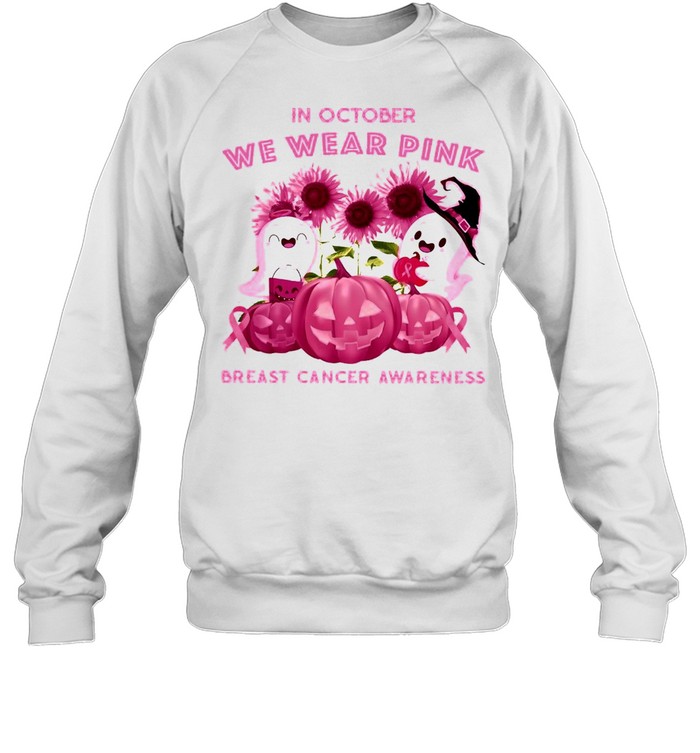 Ghost Pumpkin In October We Wear Pink Breast Cancer Awareness Halloween T-shirt Unisex Sweatshirt