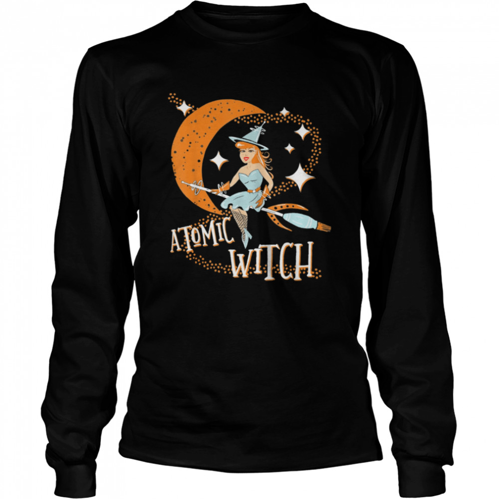 Atomic Witch Pinup Girl Retro Vintage Sexy Halloween shirt Long Sleeved T-shirt