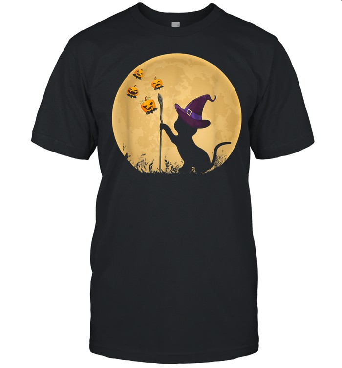 Cat with witch hat Pumpkin bat Moon Halloween Costume Kitty shirt Classic Men's T-shirt