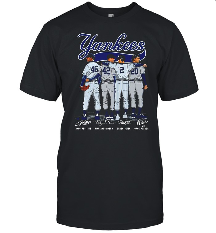 New York Yankees Andy Pettitte Mariano Rivera Derek Jeter Hall Of Fame Signatures Shirt