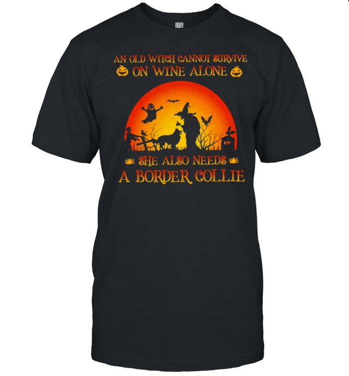 An old witch cannot survive on wine alone she also needs a border collie Halloween shirt Classic Men's T-shirt