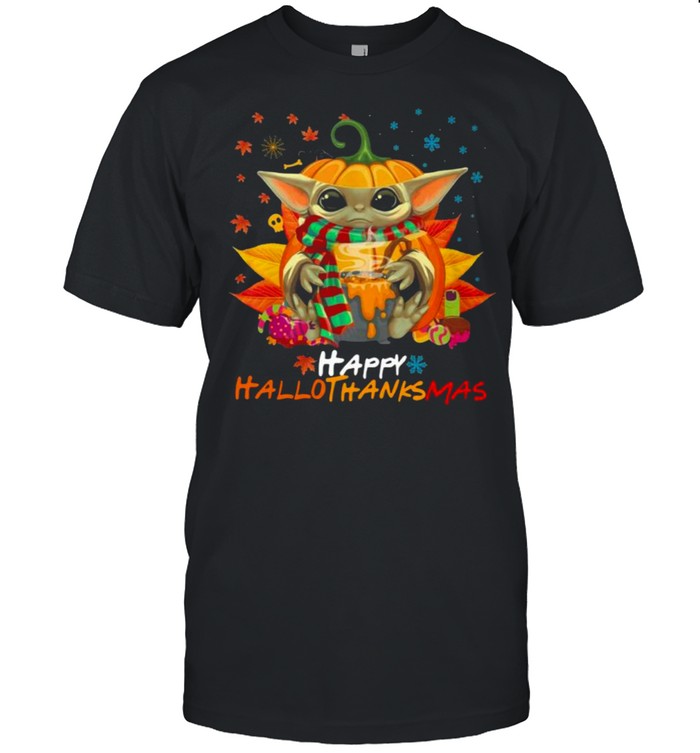 Baby Yoda Hug Pumpkin Happy Hallothanksmas  Classic Men's T-shirt