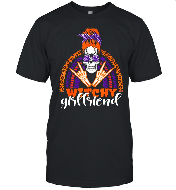 Witchy Girlfriend Rainbow Design For Halloween Skull shirt