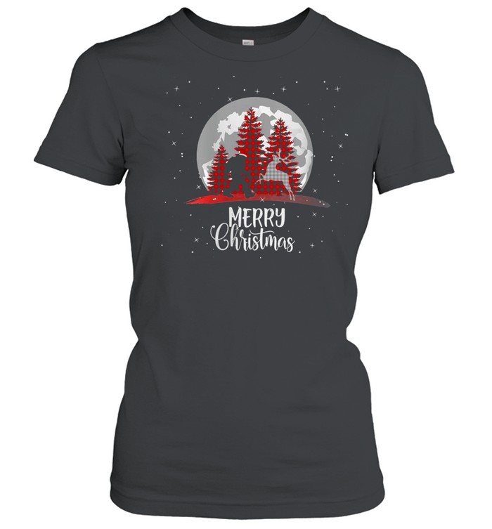 Bigfoot Buffalo Plaid Christmas Tree Moon and Reindeer shirt Classic Women's T-shirt