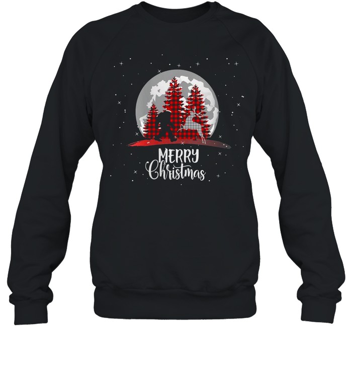 Bigfoot Buffalo Plaid Christmas Tree Moon and Reindeer shirt Unisex Sweatshirt