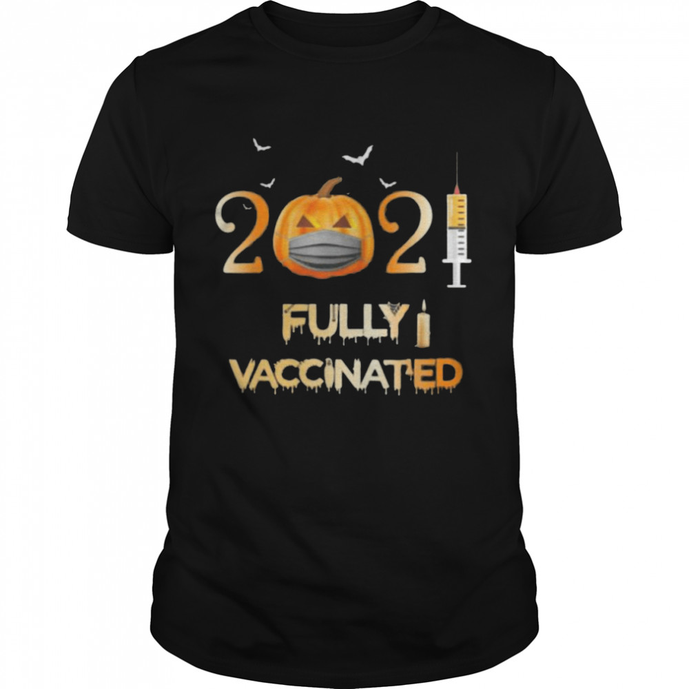 Vaccinated 2021 pumpkin face mask costume halloween shirt
