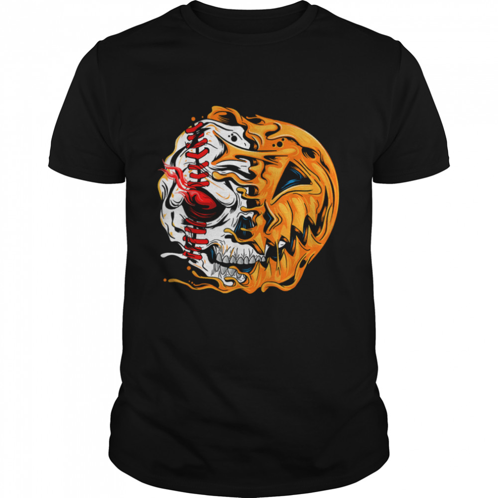 Baseball Player Halloween Pumpkin Skeleton shirt Classic Men's T-shirt