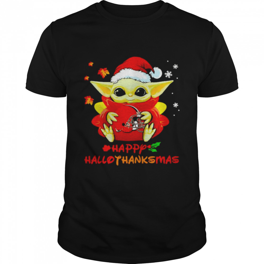 Baby Yoda Browns happy Hallothanksmas shirt