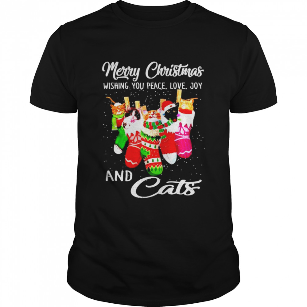 Merry Christmas wishing you peace love joy and cats shirt