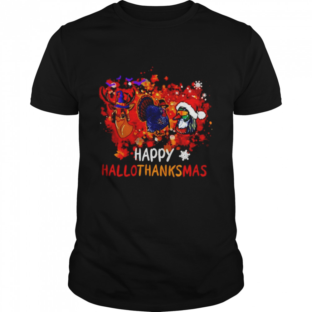 Awesome hunting happy Hallothanksmas Halloween Thanksgiving Christmas shirt