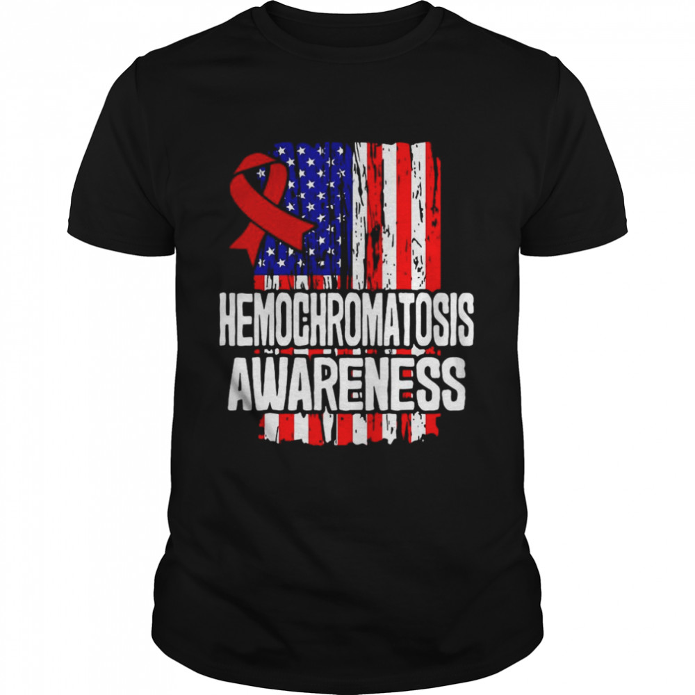 American Flag Red Ribbon Hemochromatosis Survivor T-shirt Classic Men's T-shirt
