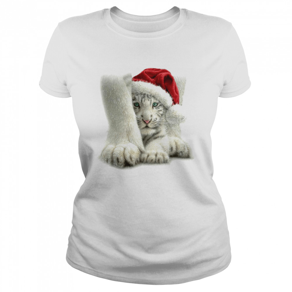 Cat white santa merry christmas shirt Classic Women's T-shirt