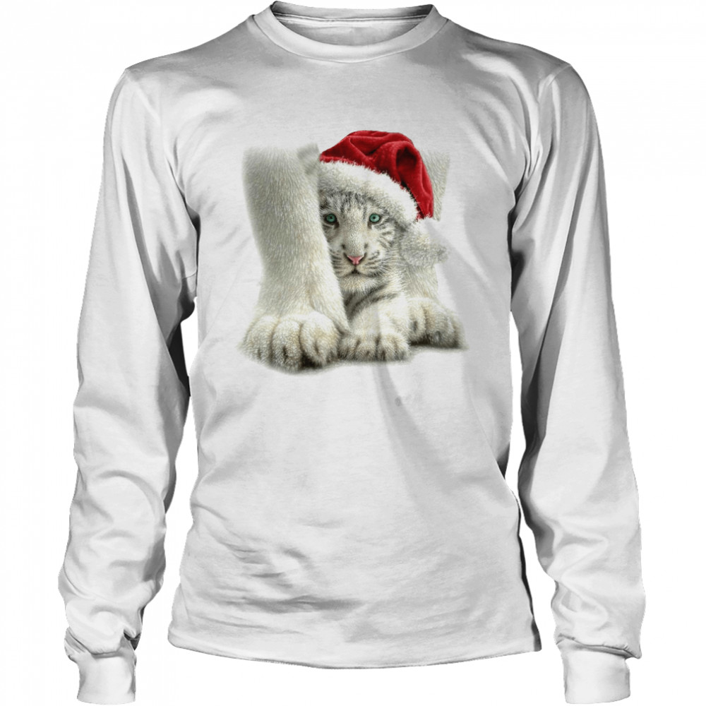 Cat white santa merry christmas shirt Long Sleeved T-shirt