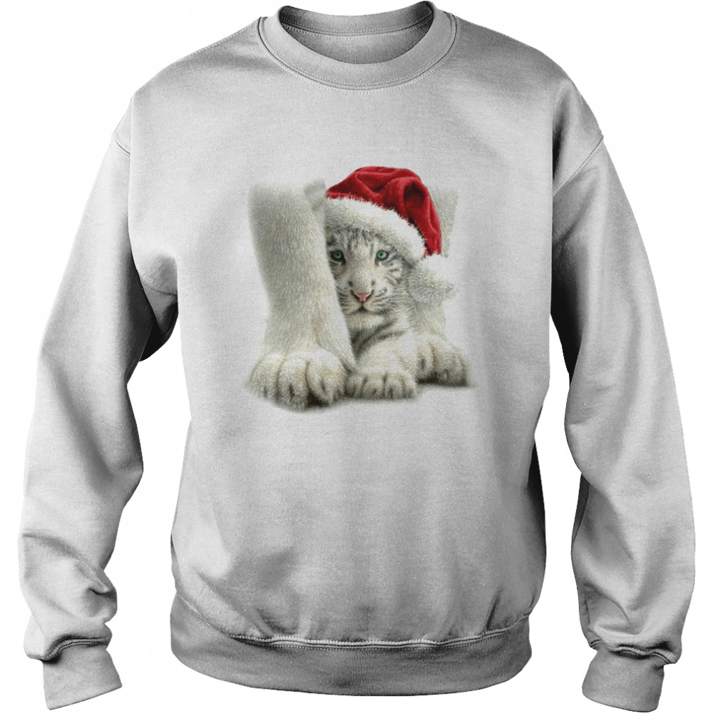Cat white santa merry christmas shirt Unisex Sweatshirt
