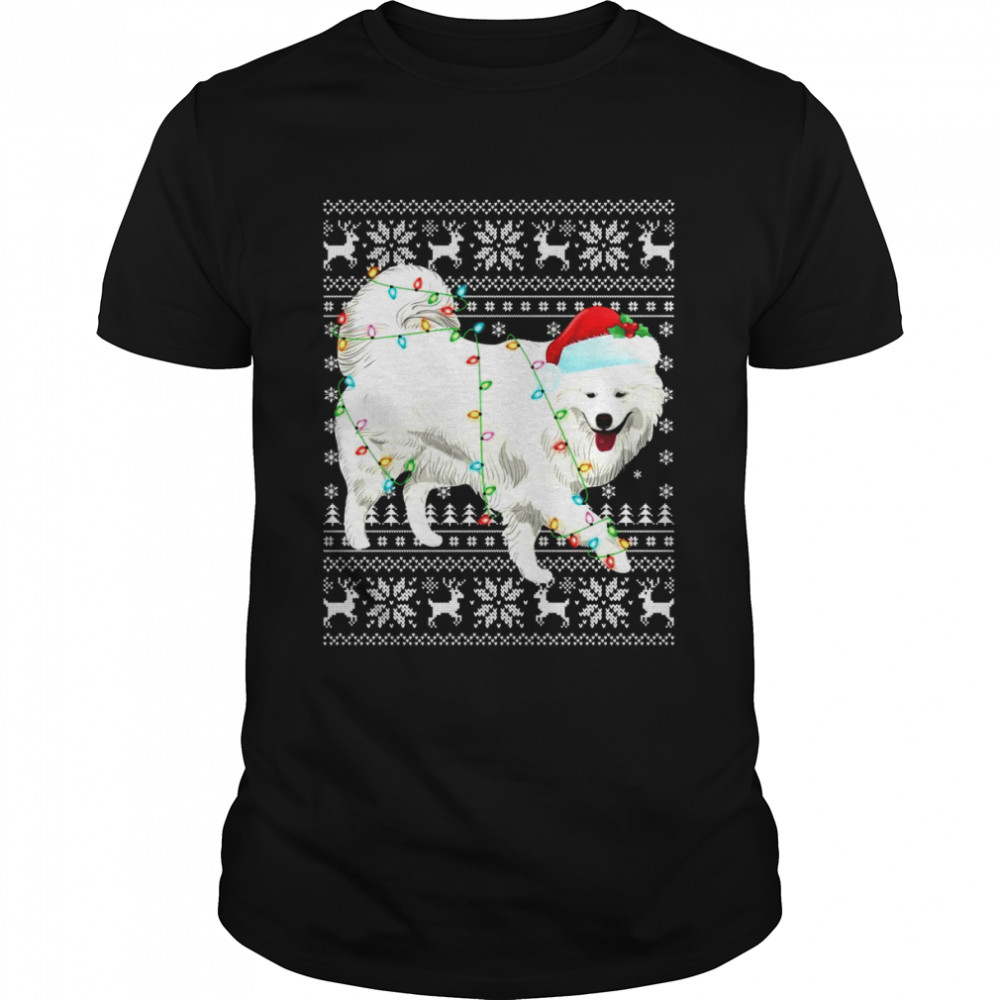 Xmas Lighting Santa Hat Ugly Samoyed Christmas Shirt