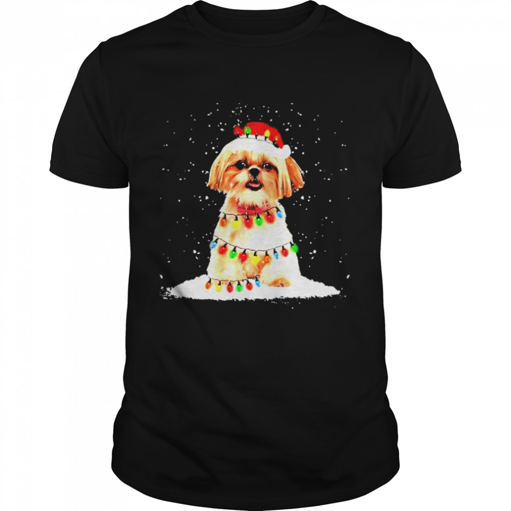 shih tzu with christmas hat and fairy lights for christmas shirt Classic Men's T-shirt