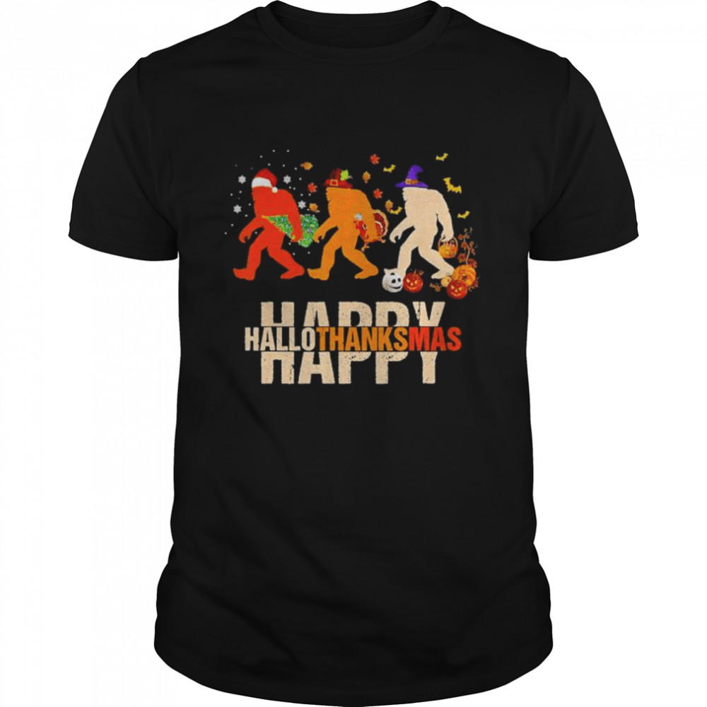 Bigfoot happy hallothanksmas Halloween shirt