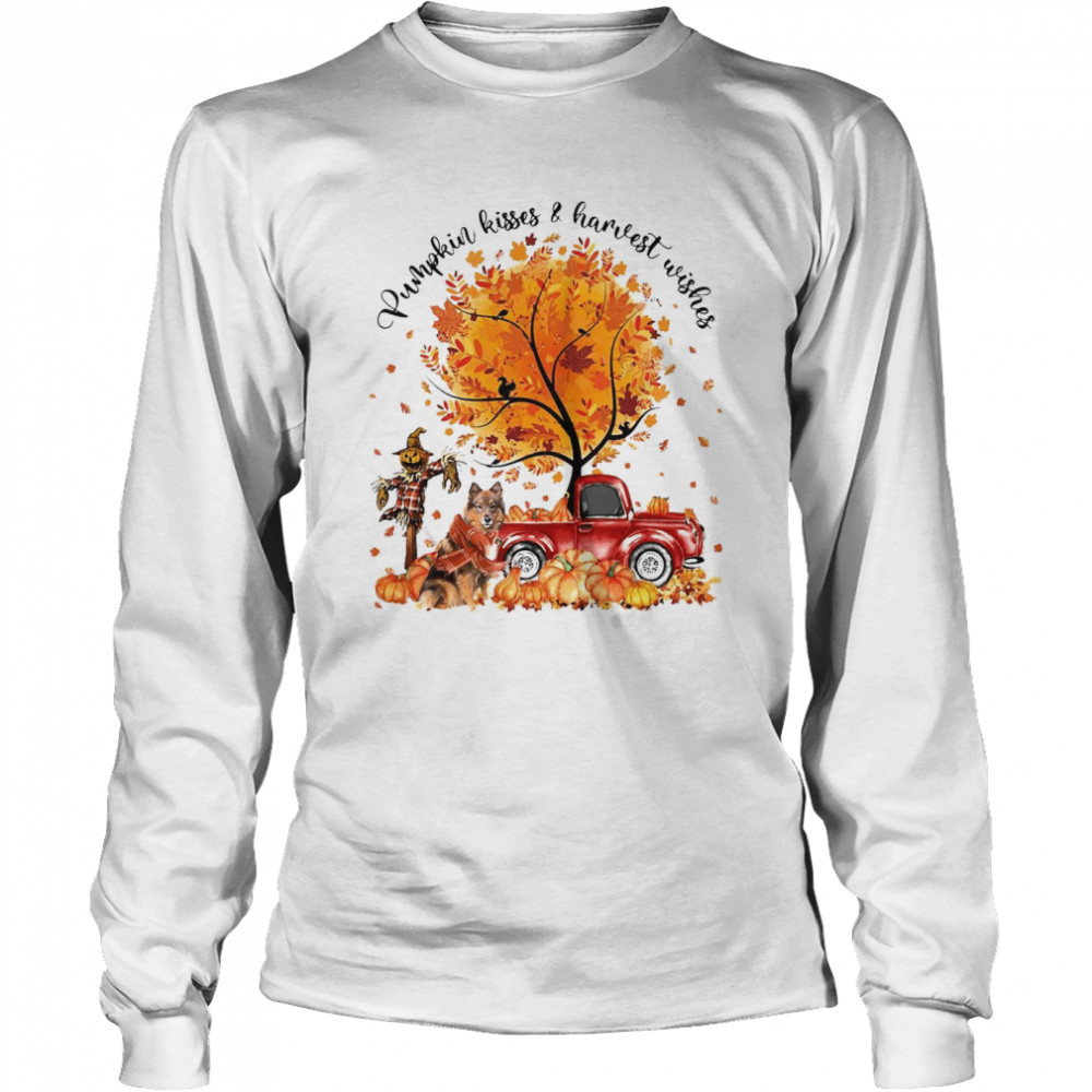 Eurasier Pumpkin Kisses And Harvest Wishes Halloween T-shirt Long Sleeved T-shirt
