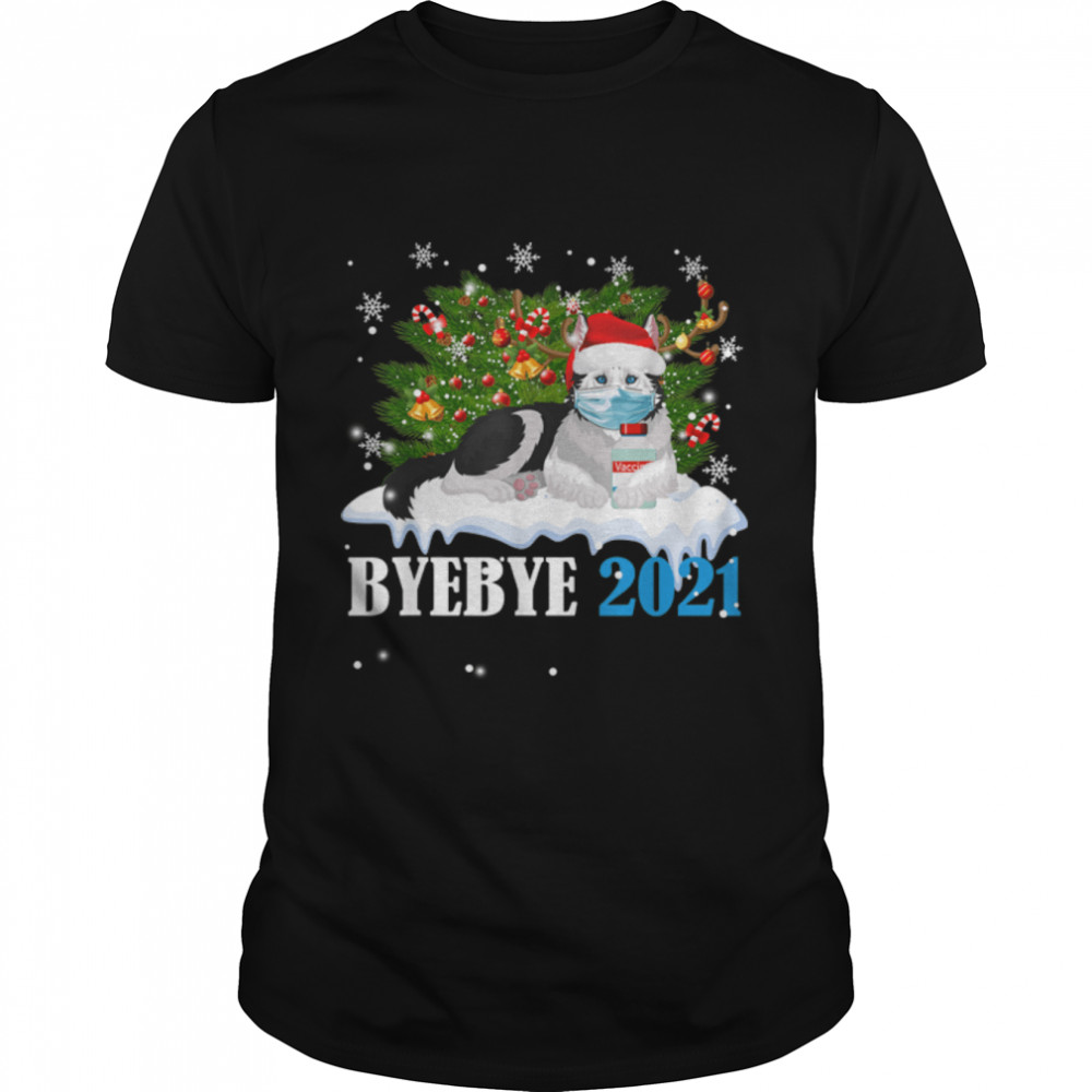 Bye Bye 2021 Alaska Malamute Wear Mask Christmas Tree T-Shirt B09JZZMZ3Y
