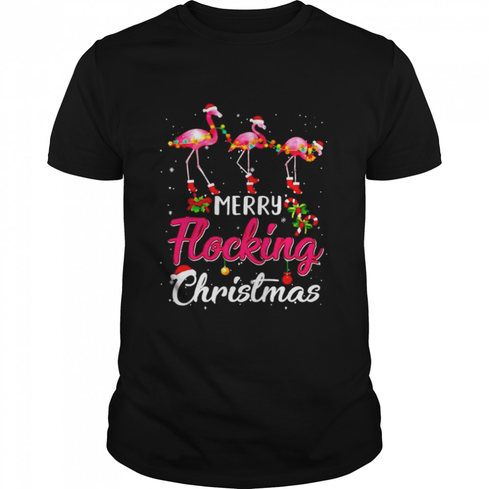 Merry Flocking Christmas Flamingo Santa shirt