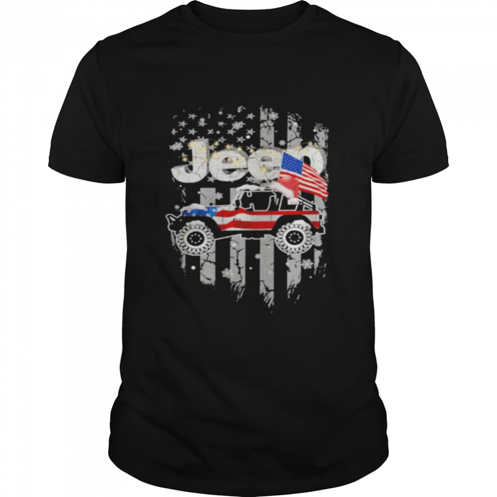 Santa Hat Jeep American flag Christmas shirt