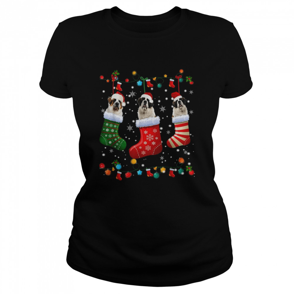 Saint Bernard Christmas Socks Pajama Xmas Dog  Classic Women's T-shirt