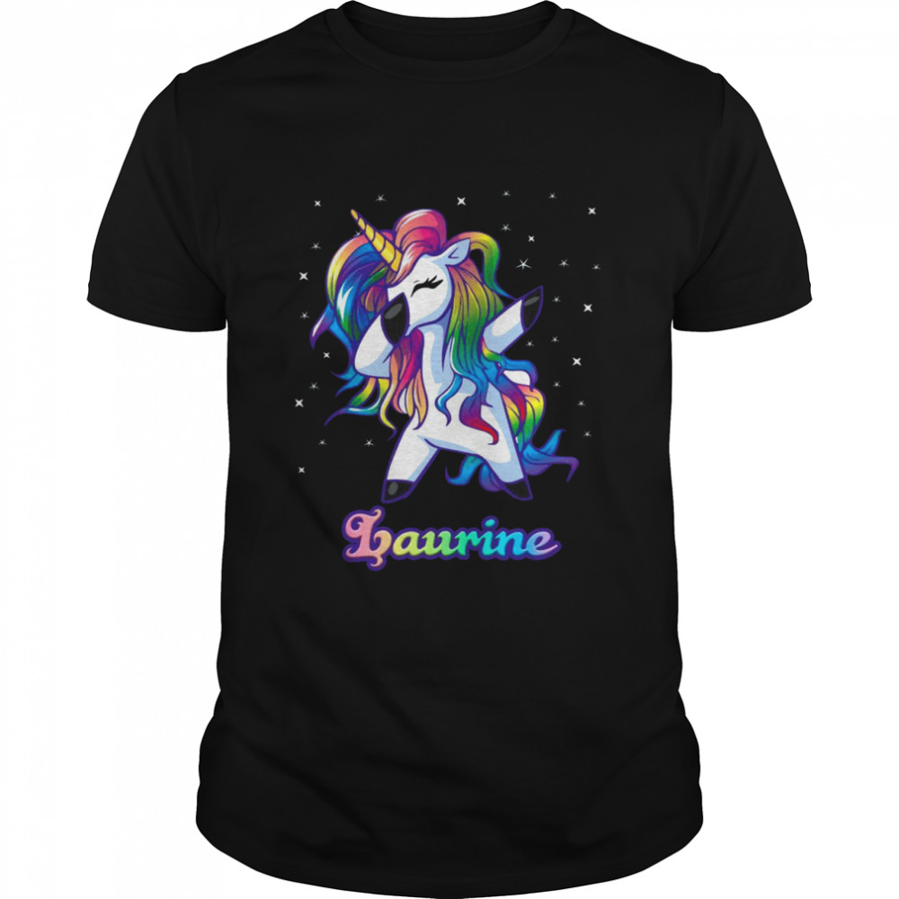 Laurine Dabbing Unicorn Rainbow Personalised Name Shirt