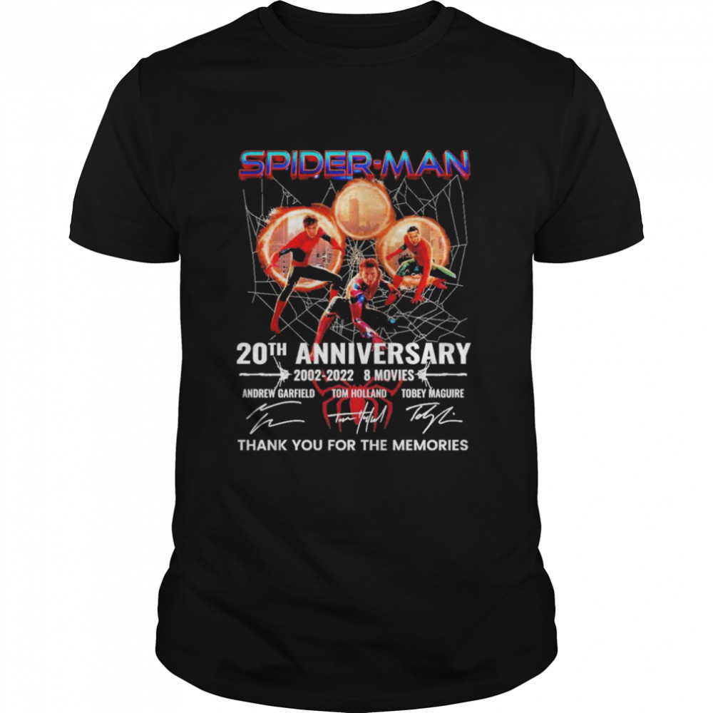 Spider-Man 20th Anniversary 2002-2022 8 Movies Signatures Thank You For The Memories Shirt
