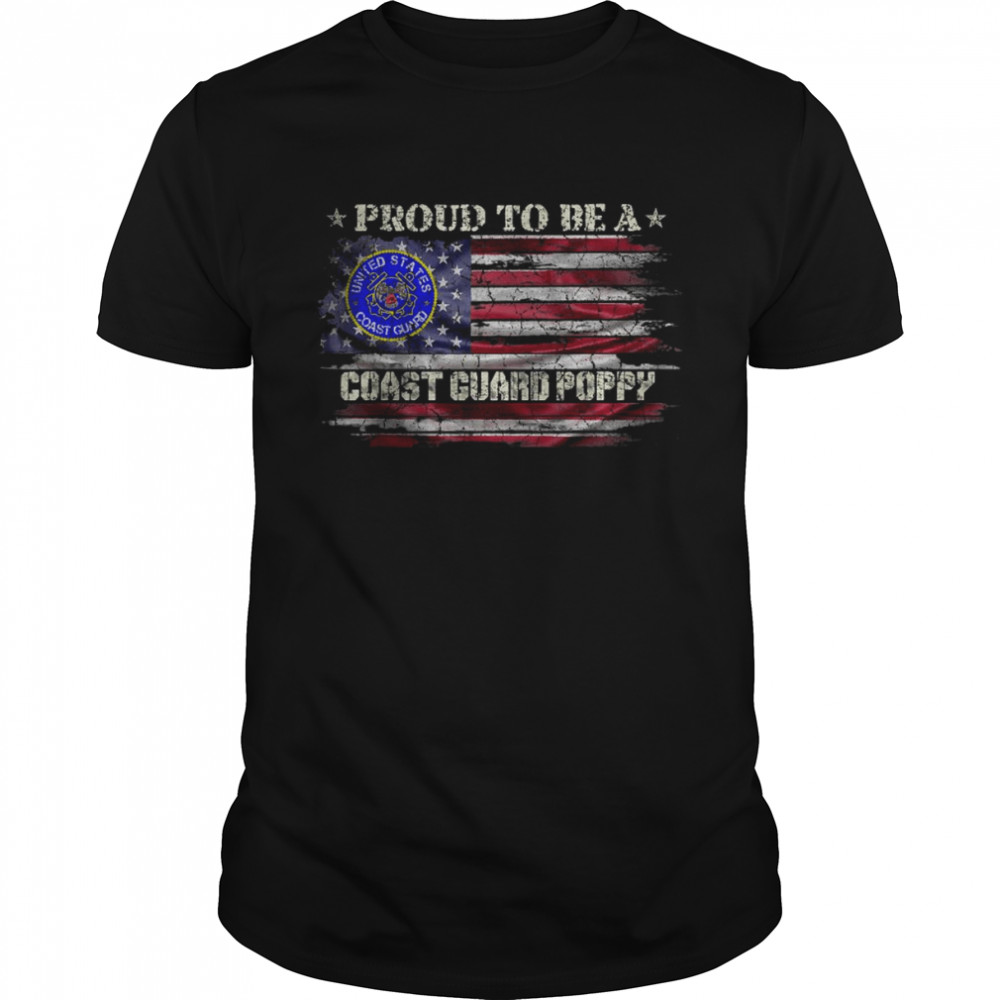 Vintage USA American Flag Proud To Be A US Coast Guard Poppy T-Shirt