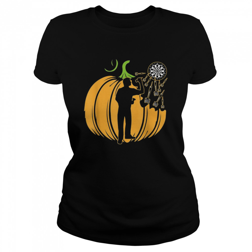 Darts Player Pumpkin Veggie Fall Cool Sports Classic Women's T-shirt