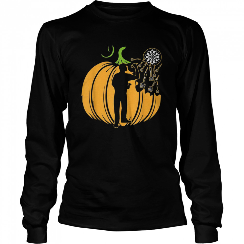 Darts Player Pumpkin Veggie Fall Cool Sports  Long Sleeved T-shirt