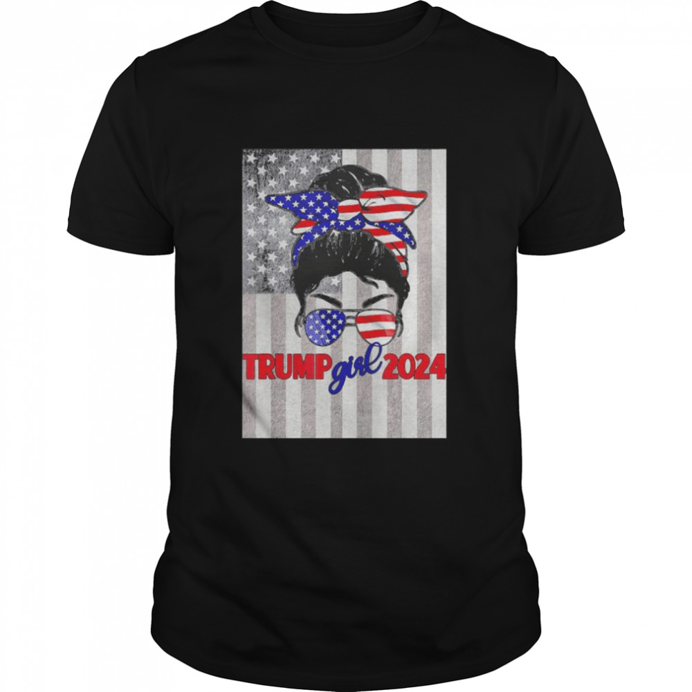 USA Flag Messy Bun Trump Girl 2024 shirt