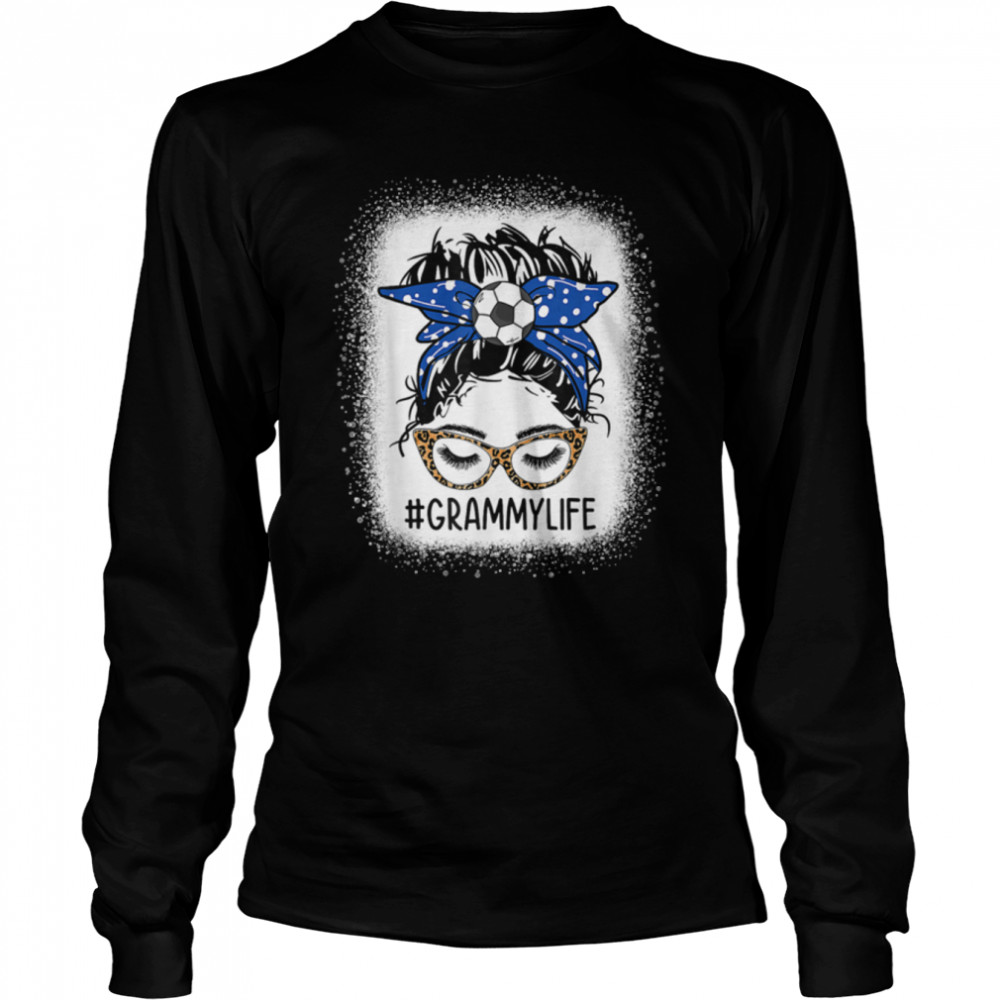Leopard Messy Bun Soccer Grammy Life Game Day Mother's Day T- B09VYVB6C5 Long Sleeved T-shirt