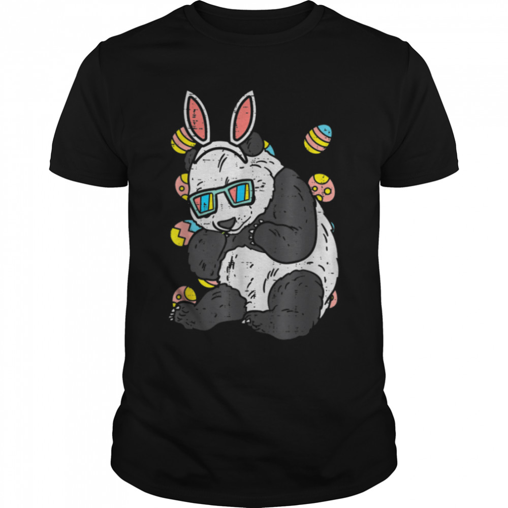 Panda Bunny Ears Glasses Eggs Cute Easter Bear Animal Lover T-Shirt B09W5P9RH3