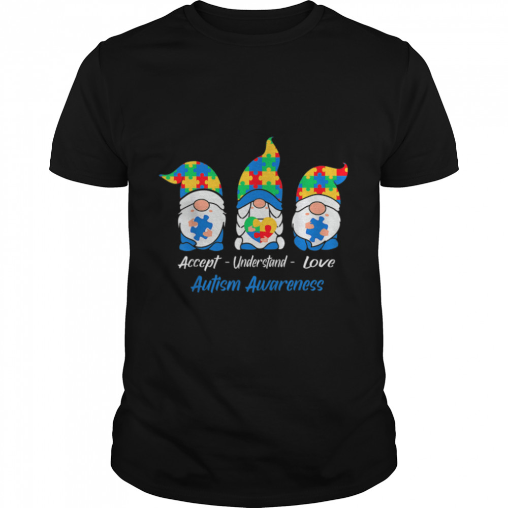 Three Gnomes Holding Puzzle Autism Awareness Month T- B09W5JDZS2 Classic Men's T-shirt