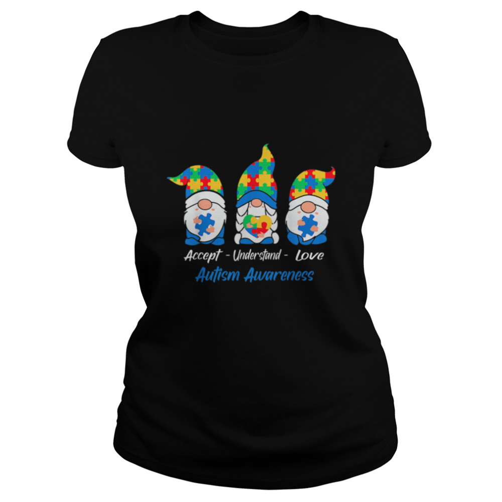 Three Gnomes Holding Puzzle Autism Awareness Month T- B09W5JDZS2 Classic Women's T-shirt
